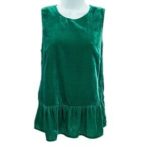 J Crew Sleeveless Top Green Velvet Velour Womens Size 2 Christmas Holiday Spring